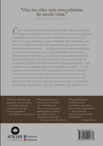 Nelson Mandela: Longa Caminhada Até A Liberdade, De Mandela, Nelson. Editora Alta Life, Capa Mole Em Português