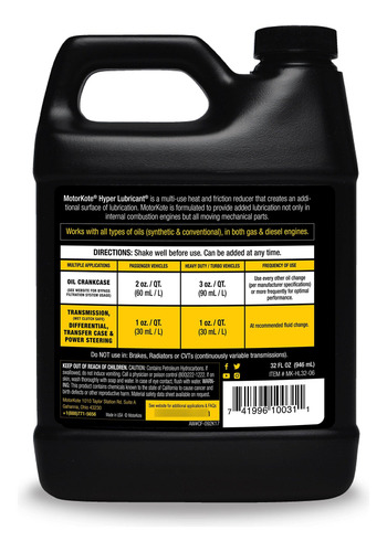Tratamiento De Motor Hiperlubricante 946 Ml Resistente Negro