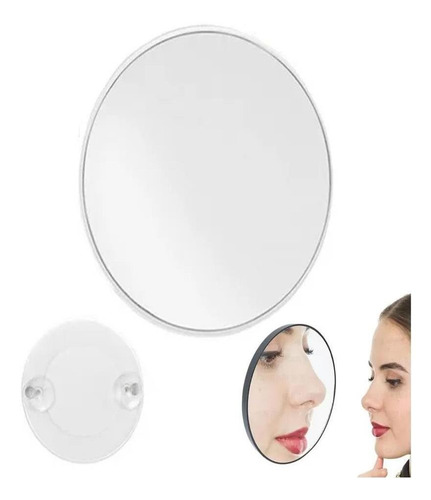 Espelho 14cm Redondo Ventosa Fixação Box Banheiro Zoom 5x Br Cor da moldura Branco