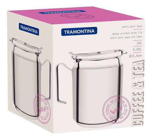 Jarra Tramontina Para Água Em Aço Inox Com Tampa 12,6cm 2l