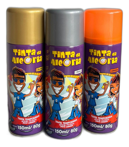 Tinta Spray Temporaria Infantil Cores Vibrante Para Carnaval Cor Prateado