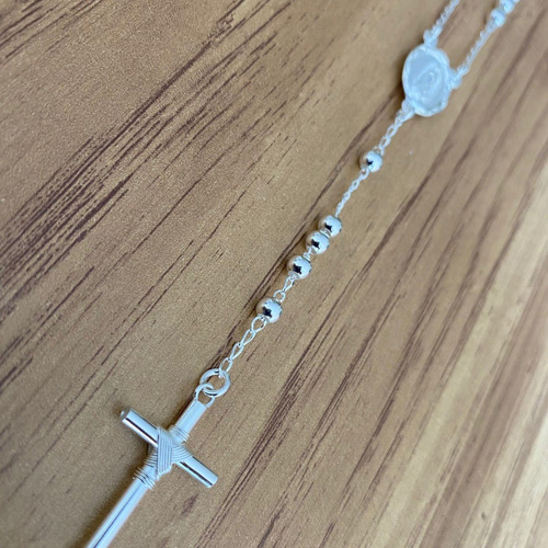Imagen 5 de 10 de Collar Rosario Liso Cruz Atada En Plata .925 Agálea Joyería