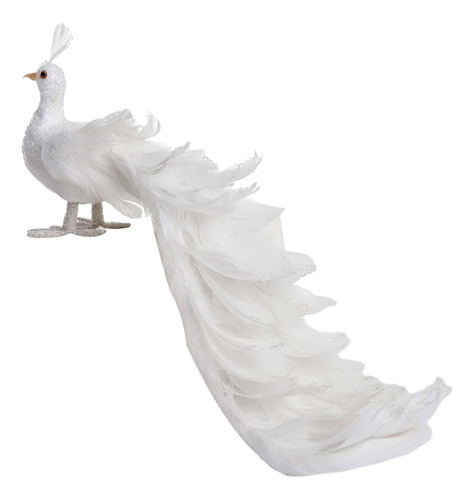 Estatuilla De Pájaro De Simulación De Pavo Real Blanco,