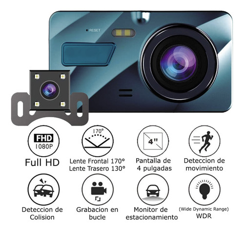 Vídeo Cámara Automóvil Dual Dvr Testigo Visión Nocturna Hd