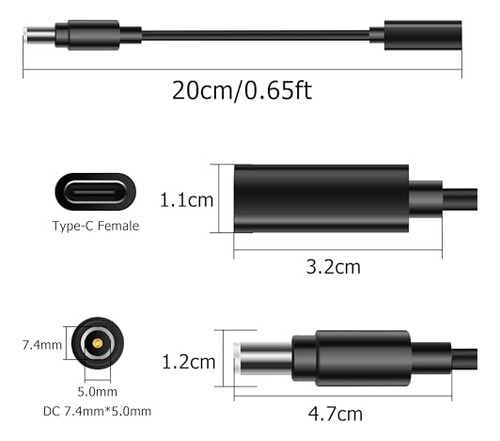 Adaptador Usb C A Dc Yacsejao, Usb Tipo C Hembra A Dc 20 V 7