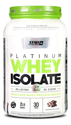 Star Nutrition Platinum Whey Isolate Proteínas Sabor Chocolate suizo En Pote De 908g