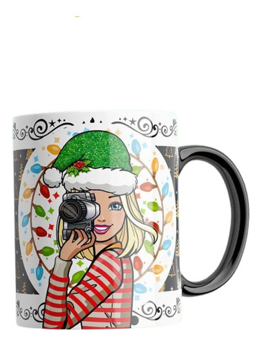 Taza Ceramica Blanca Importada Barbie Navidad