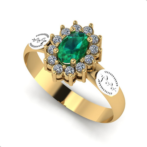 Anel De Formatura Oval Ouro 18k Esmeralda Natural E Emblemas