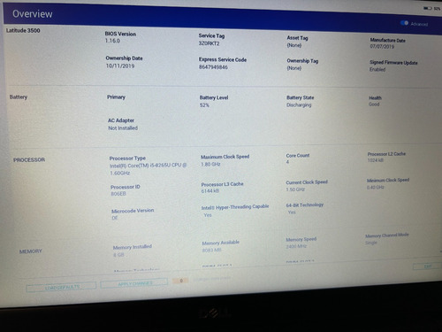 Notebook Dell 3500 1tb, 8gb Ram Core I5 Nvidia (Usado)
