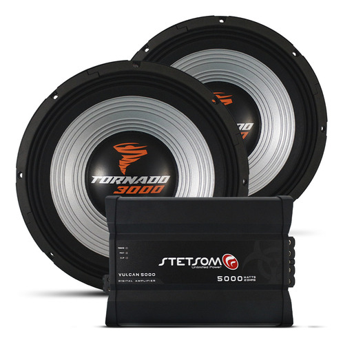 Kit 2 Sub 15 Pol Tornado 3000w + Modulo Stetsom Vulcan 5000