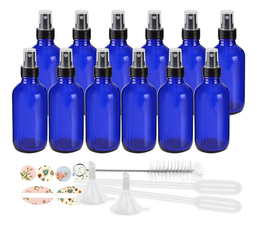 Paquete De 12 Botellas De Vidrio Azul De 4.1fl Oz Y 4 Onzas