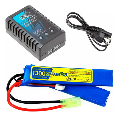 Airsoft Bateria Lipo Feasso  7.4v 1300 Mah + Carregador Lipo