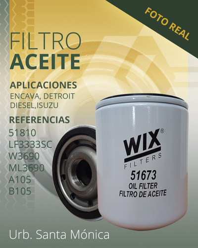 Filtro Aceite 51673 51810 Lf3333sc W3690 Ml3690 A105 B105