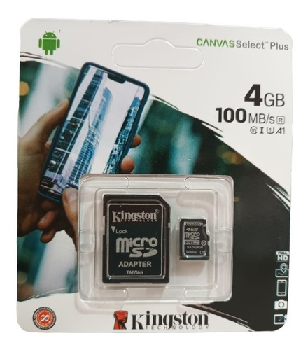 Tarjeta Memoria Kingston Canvas Select Plus Adaptador Sd 4gb