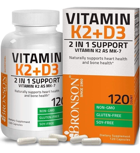 Vitamina D-3 Y K-2 5000ui, Bronson, 120 Caps,