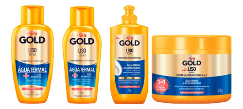 Kit Niely Gold Liso Pleno Shampoo+cond+cr Pentear+masc