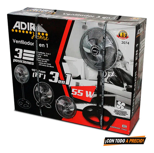Ventilador 3 En 1 Adir 2074 18 Con 3 Aspas De Metal