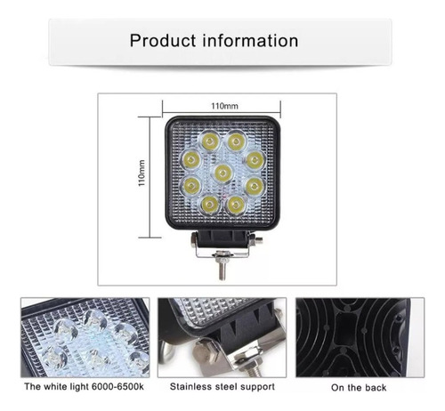 X2 Luces Foco Neblinero Led 27w 4x4 Auto Caminon Cuadrado