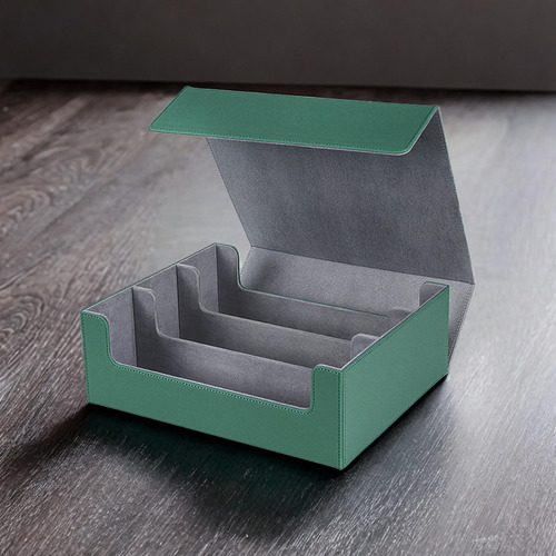 Caixa De Armazenamento De Cartas Verde Forrado Em Cinza