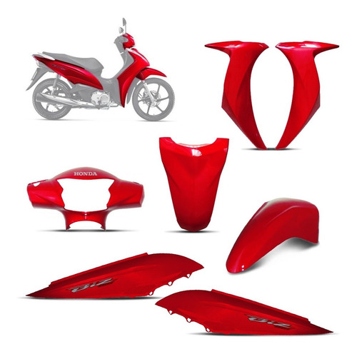 Kit Carenagem Completo Honda Biz 110 Vermelha 2018 Adesivado