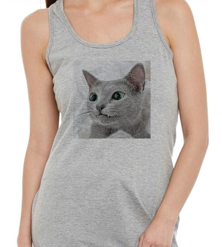 Musculosa Gato Azul Ruso Ojos Verdes Tierno