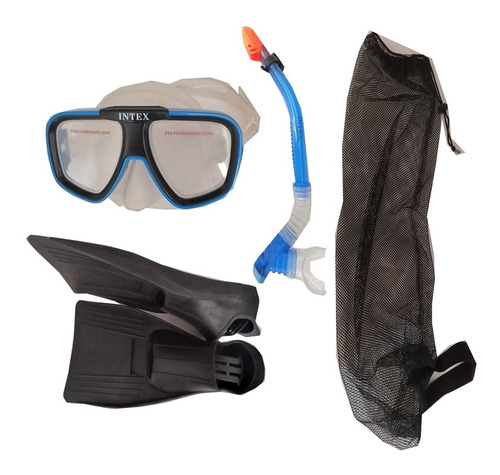 Equipo De Buceo Intex Adulto Visor Snorkel Aletas Bolsa