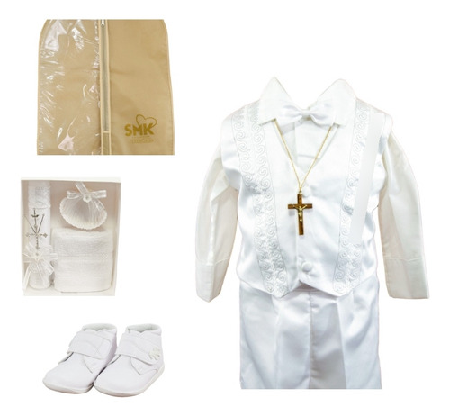 Traje De Bautizo Niño + Kit Vela + Zapatos + Porta-traje