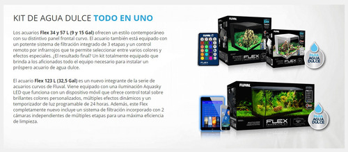 Kit Acuario Fluval Flex Led Concavo 3 Tamaños 34/57/123 Ltrs