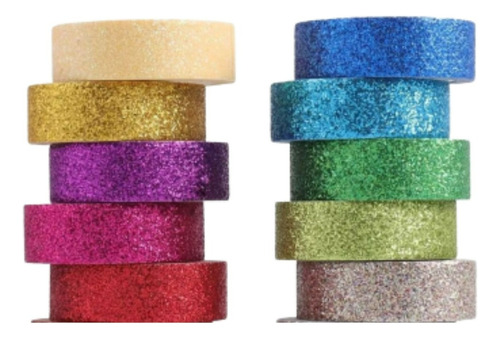 Cinta Adhesiva Decorativa Glitter Washi Tape X10 Unidades