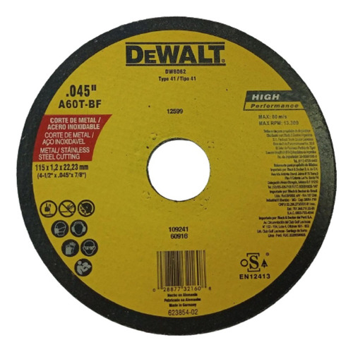 Discos Para Corte Metal 4,5 Pulgadas X 25 Unidades Dewalt