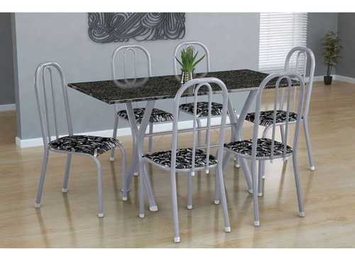 Conjunto De Mesa Miame Com 6 Cadeiras Madri Branco Prata