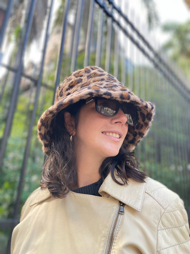 Gorro Piluso Piel Sintetica Animal Print Marron Beige Negro M Animal Print