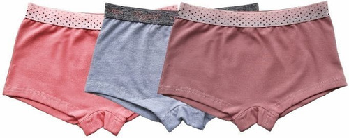 Kit 3 Calcinha Box Boxer Feminina Cotton Algodão Cores Lisas