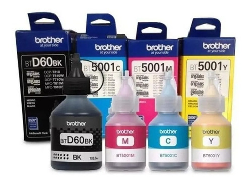 Kit De 4 Tintas Originales Brother - Bt-d60bk Bt5001 (c,m,y)