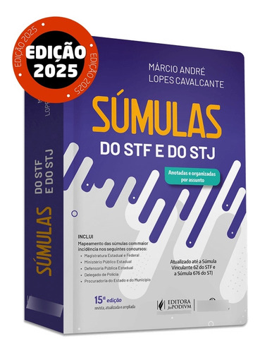 Súmulas Do Stf E Do Stj Anotadas E Organizadas Por Assuntos, De Márcio André Lopes Cavalcante., Vol. 1. Editorial Juspodivm, Capa Mole, Edição 15a Edição Em Português, 2025