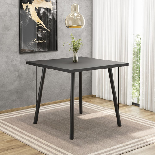 Mesa De Jantar Belo Yan 0,80x0,80 Estilo Industrial Cor Da Tampa Preto Cor Dos Pés Preto