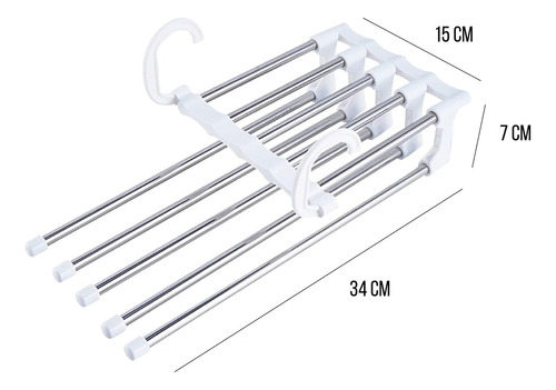 2 Cabides Multifuncional Calças Inox 5 Divisórias Retrátil Cor Branco