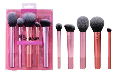 Real Techniques Kit De Pincéis Face Essentials - 5 Produtos Cor Rosa