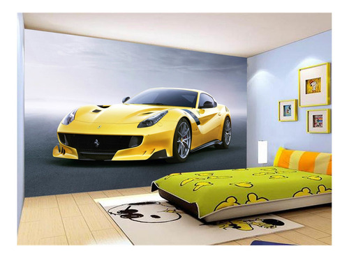 Papel De Parede Carro Ferrari Amarela Garagem 3,5m² Car164