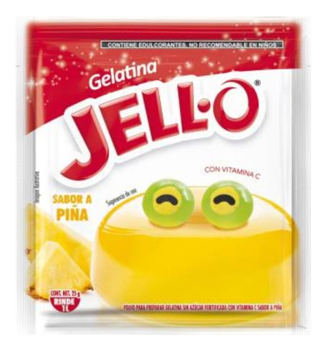 3 Pzas Polvo Para Preparar Gelatina Jello Sabor Piña 25 Gr