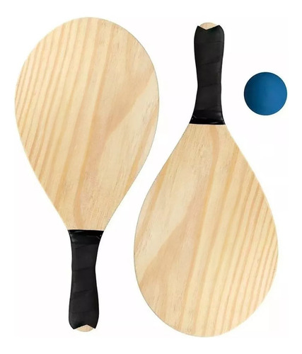 Kit Raquetes De Madeira Para Frescobol + Bolinha Mor Aloha