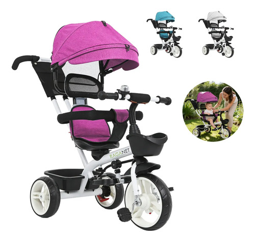 Triciclo Infantil 3 En 1 Para Bebé Bicicleta Tipo Carreola Color Rosa