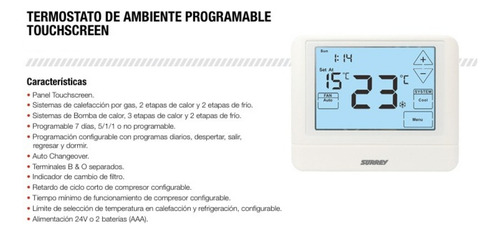 Termostato Surrey Ambiente Prog. 3h2c 24v Ghg