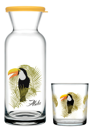 Set De Botella 1,2 Ltrs + 6 Vasos 380cc - Pasabhace Jungle Verde