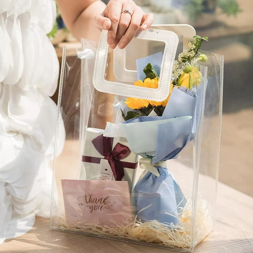15 Bolsa Regalo Con Asa Transparentes Boda Bautizo Recuerdos