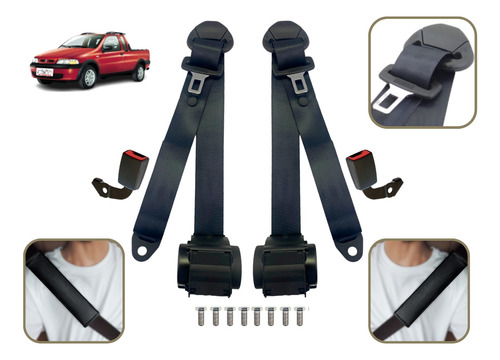 Kit Cinto Segurança Dianteiro Retrátil Completo Fiat Strada