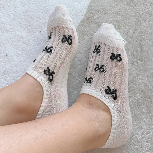 3pairs New Bow Boat Socks Invisible Soft Cotton Crew Socks