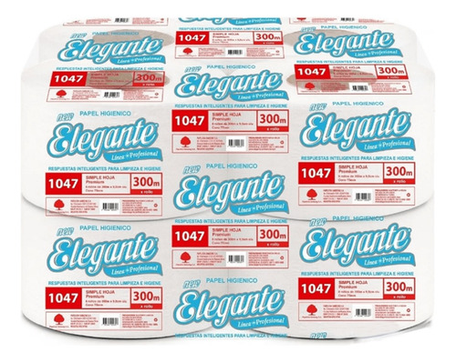 Elegante papel higiénico profesional 300m cono grande pack 8 hoja simple