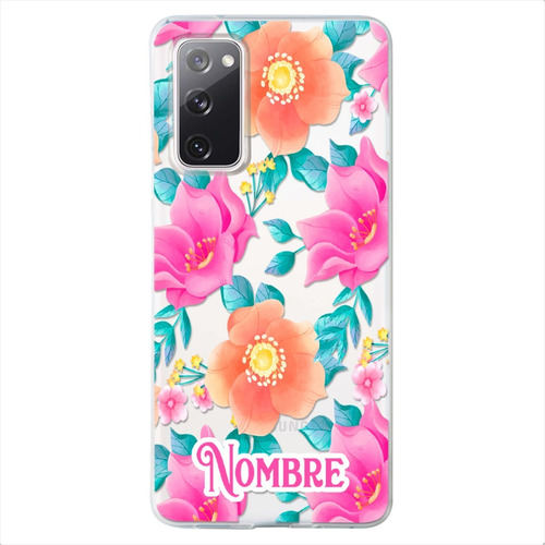 Funda Galaxy Flores Rosas Personalizada Con Tu Nombre