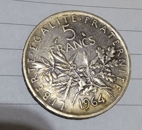 Moeda Francesa Antiga 5 Francos 1964 (prata) (Usado)